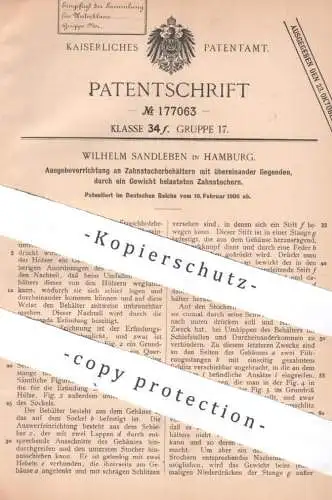 original Patent - Wilhelm Sandleben , Hamburg , 1906 , Behälter für Zahnstocher o. Streichhölzer | Holz