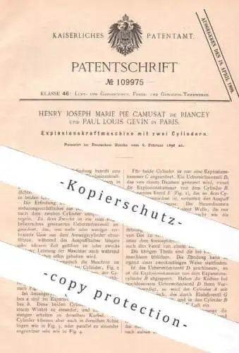 original Patent - Henry Joseph Marie Pie Camsat de Riancey , Paul Louis Gevin , Paris Frankreich | 1898 | Gasmotor Motor