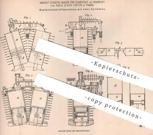 original Patent - Henry Joseph Marie Pie Camsat de Riancey , Paul Louis Gevin , Paris Frankreich | 1898 | Gasmotor Motor