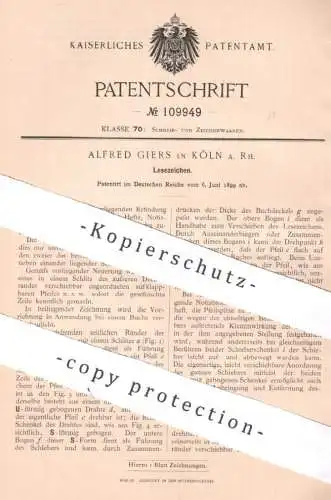 original Patent - Alfred Giers , Köln / Rhein , 1899 , Lesezeichen für Bücher | Buch , Heft , Notizblock | Buchdruck