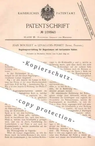 original Patent - Jean Bouillet , Levallois Perret / Seine , Frankreich | 1899 | Regelung für Bogenlampe | Brenner Lampe