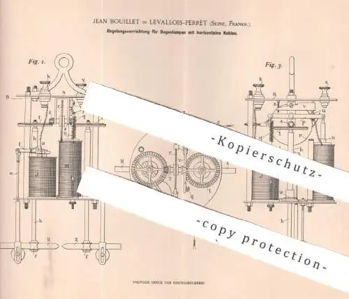 original Patent - Jean Bouillet , Levallois Perret / Seine , Frankreich | 1899 | Regelung für Bogenlampe | Brenner Lampe