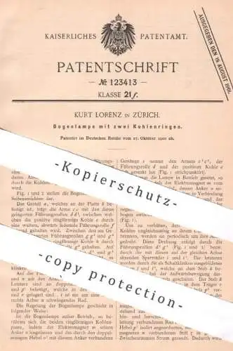 original Patent - Kurt Lorenz , Zürich , Schweiz , 1900 , Bogenlampe mit 2 Kohlenringen | Lampe , Beleuchtung , Laterne