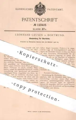 original Patent - Leonhard Geusen , Dortmund , 1900 , Glasdeckung für Oberlichte | Fenster , Oberlicht , Fensterbauer