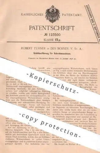 original Patent - Robert Turner , Des Moines , USA , 1898 , Schlittenführung für Schreibmaschinen | Schreibmaschine