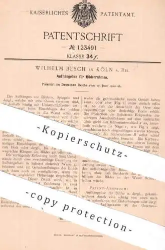 original Patent - Wilhelm Besch , Köln / Rhein , 1900 , Aufhängeöse für Bilderrahmen | Öse , Haken , Nagel