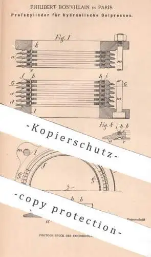 original Patent - Philibert Bonvillain , Paris , Frankreich , 1900 , Presszylinder für hydraulische Ölpresse | Öl Presse