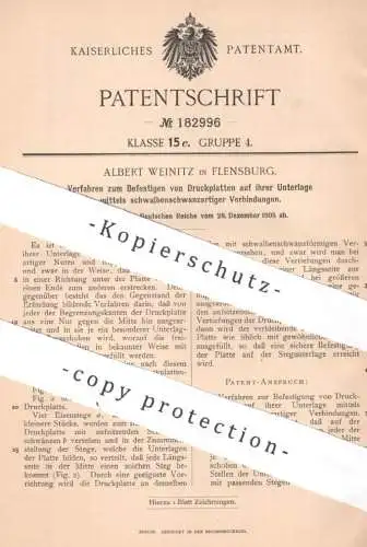 original Patent - Albert Weinitz , Flensburg , 1905 , Befestigung von Druckplatten | Druck , Buchdruck , Druckerei