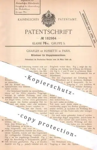 original Patent - Charles de Rossetti , Paris , Frankreich , 1906 , Mitnehmer für Ringspinnmaschinen | Spinnmaschinen