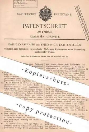 original Patent - Käthe Carstanjen geb. Spiess , Groß Lichterfelde / Berlin | 1904 | Muster auf Stoff , Papier , Tapete