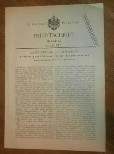 original Patent - Josef Livtschak in St. Petersburg , 21.03.1900 , Sicherung für Lokführer , Lokomotive , Russland !