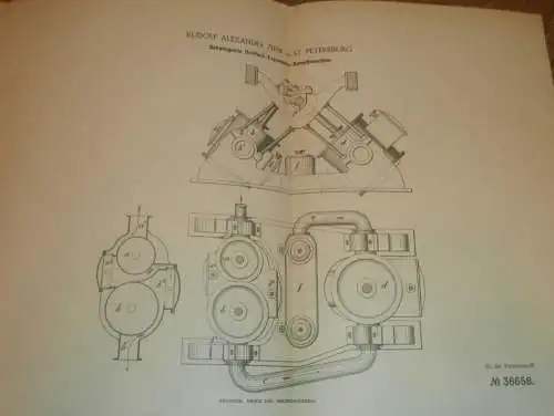 original Patent - Rudolf Alexander Ziese in St. Petersburg , 12.03.1886 , Dreifach-Expansions-Dampfmaschine , Russland !