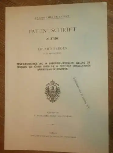 original Patent - Eduard Berger in St. Petersburg , 12.01.1878 , Dampfkessel , Dampfmaschine , Russland !!