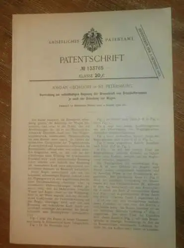 original Patent - Jordan Georgoff in St. Petersburg , 2.08.1900 , Druckluftbremse , Russland !!