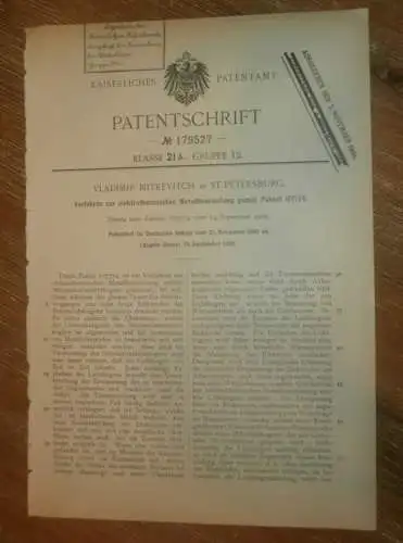 original Patent - Vladimir Mitkevitch in St. Petersburg , 25.11.1905 , elektrothermische Metallbearbeitung , Russland