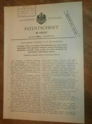 original Patent - Alexander Fedükin in St. Petersburg , 22.02.1905 , Pantograph , Spiegelbilder , Russland !!