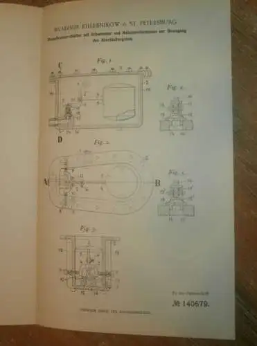 original Patent - Wladimir Khlebnikow in St. Petersburg , 22.10.1901 , Apparat für Dampfmaschine , Russland !!