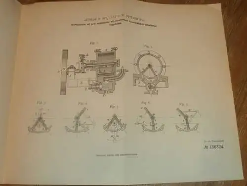 original Patent - Arthur Schultz in St. Petersburg , 19.10.1901 , Kraftmaschine , Motor , Maschinenbau , Russland !