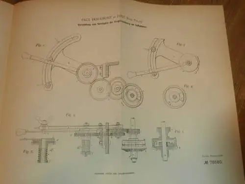 original Patent - Paul Desurmont in Lodz in Polen , 8.11.1893 , Apparat für Spinnerei , Russland !