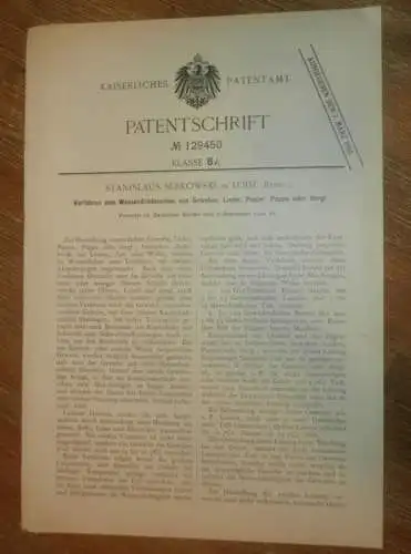 original Patent - Stanislaus Serkowski in Lodz in Polen , 7.09.1900 , wasserdichtes Gewebe , Papier und Leder Russland !