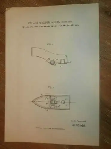 original Patent - Eduard Wagner in Lodz in Polen , 27.05.1897, Webstuhl , Weberei , Weben , Russland !!