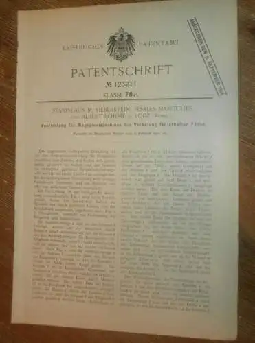 original Patent - S. Silberstein , J. Margulies und A. Böhme in Lodz in Polen , 8.02.1901 , Spinnmaschine , Russland !!