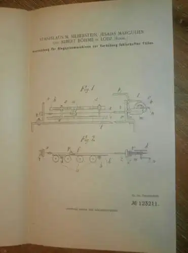 original Patent - S. Silberstein , J. Margulies und A. Böhme in Lodz in Polen , 8.02.1901 , Spinnmaschine , Russland !!