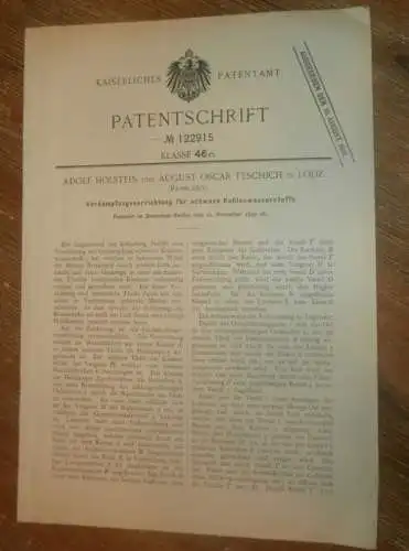 original Patent - Adolf Holstein und August Teschich in Lodz in Polen , 21.11.1899 , Verdampfer , Russland !!