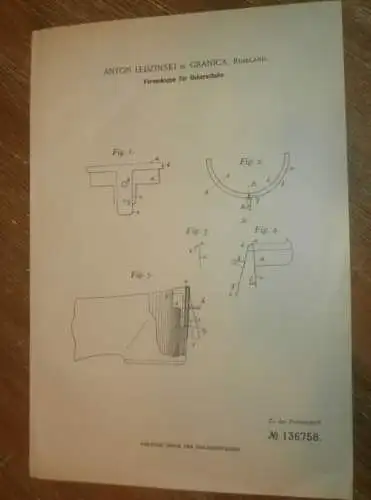 original Patent - Anton Ledzinski in Granica , 16.11.1901 , Fersenkappe für Schuhe , Schuster , Russland !!