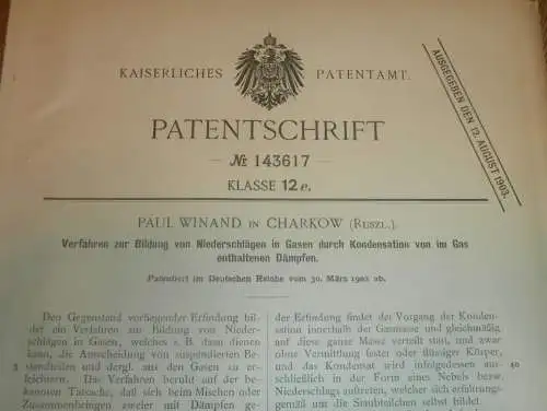 original Patent - Paul Winand in Charkow / Charkiw , 30.03.1902 , Bildung von Niederschlag , Russland !!