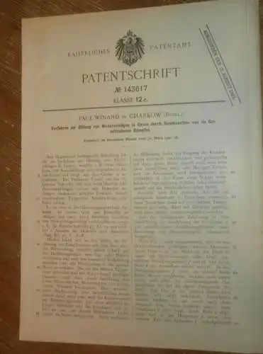 original Patent - Paul Winand in Charkow / Charkiw , 30.03.1902 , Bildung von Niederschlag , Russland !!