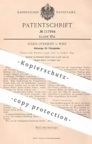 original Patent - Julius Overhoff , Wien , Österreich , 1900 , Kühlanlage für Flüssigkeiten | Kühlung