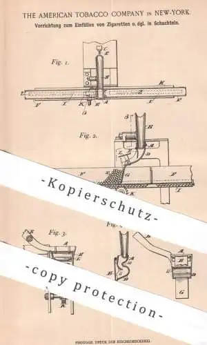 original Patent - The American Tobacco Company , New York USA , 1902 , Einfüllen von Zigaretten in Schachteln | Zigarren