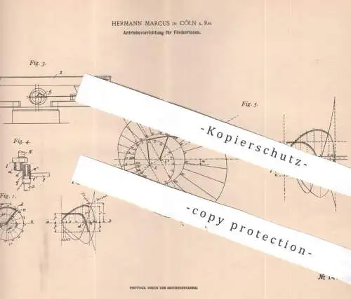 original Patent - Hermann Marcus , Köln / Rhein , 1902 , Antrieb für Förderrinne | Fördern von Materialien | Beförderung