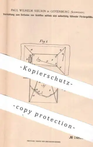 original Patent - Paul Wilhelm Sieurin , Gotenburg , Schweden , 1902 , Entladen von Schiffen | Schiff , Ladeluke