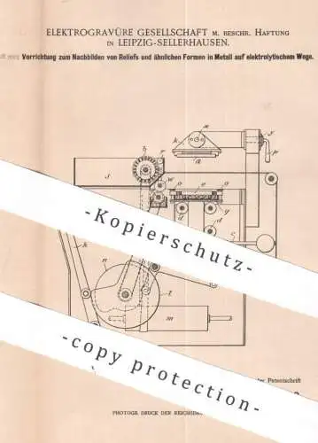 original Patent - Elektrogravüre GmbH , Leipzig / Sellerhausen | 1900 | Relief , Formen | Elektrolyt , Ätzen , Walze !!