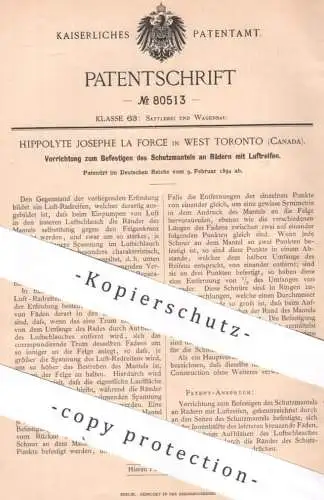 original Patent - Hippolyte Josephe la Force , Toronto , Canada | 1894 | Schutzmantel am Rad mit Luftreifen | Reifen