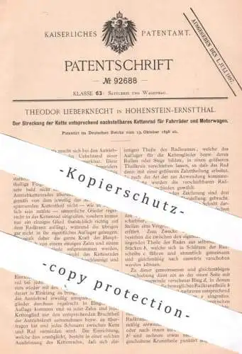 original Patent - Theodor Lieberknecht , Hohenstein / Ernstthal | 1896 | Kettenrad für Fahrrad & Motorwagen | Motorrad !