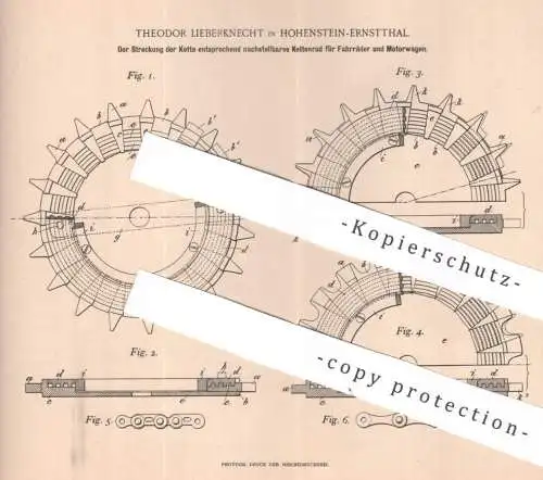 original Patent - Theodor Lieberknecht , Hohenstein / Ernstthal | 1896 | Kettenrad für Fahrrad & Motorwagen | Motorrad !