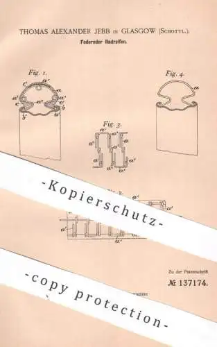 original Patent - Thomas Alexander Jebb , Glasgow , Schottland | 1901 | Radreifen , Reifen | Oldtimer , Automobile