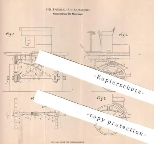 original Patent - Joh. Friedrichs , Karlsruhe , 1900 , Federanordnung für Motorwagen | Oldtimer , Automobile , Motor !