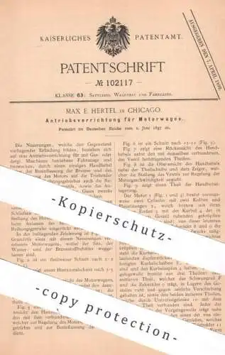 original Patent - Max E. Hertel , Chicago , USA | 1897 | Antrieb für Motorwagen | Oldtimer , Automobile , Motor Motoren