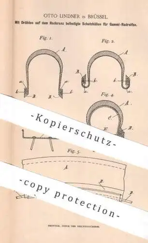 original Patent - Otto Lindner , Brüssel , Belgien | 1891 | Schutzhülle für Gummi Radreifen | Reifen , Räder | Oldtimer