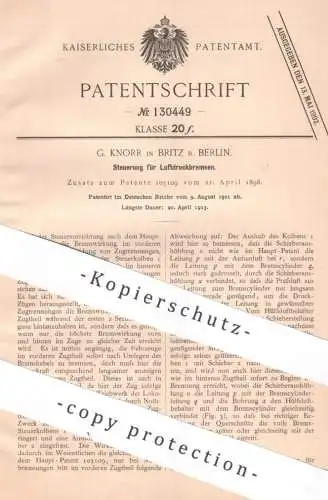 original Patent - G. Knorr , Berlin / Britz | 1901 | Steuerung für Luftdruckbremse | Bremsen | Oldtimer , Automobile !