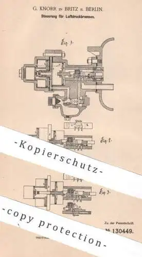 original Patent - G. Knorr , Berlin / Britz | 1901 | Steuerung für Luftdruckbremse | Bremsen | Oldtimer , Automobile !