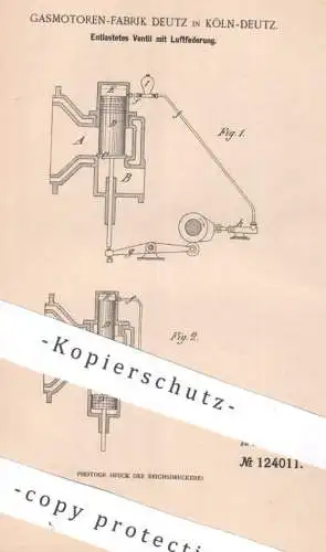 original Patent - Gasmotoren Fabrik Deutz | Köln / Deutz | 1900 | Ventil mit Luftfederung | Oldtimer , Automobile Motor