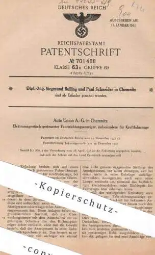 original Patent - Auto Union AG | Siegmund Bulling & Paul Schneider , Chemnitz | 1939 | Fahrtrichtungsanzeiger für Kfz