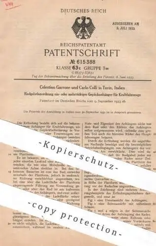 original Patent - Celestino Garrone & Carlo Colli , Turin Italien | 1933 | Fahrzeug Gepäckanhänger | Oldtimer Automobile