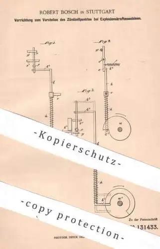 original Patent - Robert Bosch , Stuttgart | 1899 | Zündzeitpunkt an Explosionskraftmaschine | Motor Oldtimer Automobile