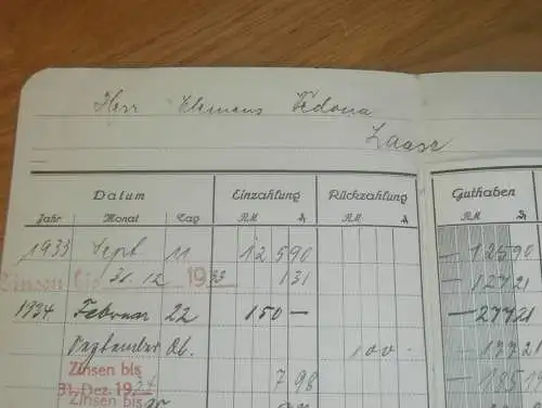 altes Sparbuch Bützow , 1933 - 1945 , Erika Vedona in Laase in Mecklenburg , Sparkasse , Bank  !!